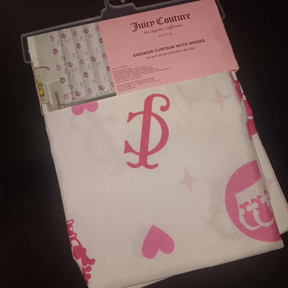 Juicy Couture Pink and White Shower Curtain
